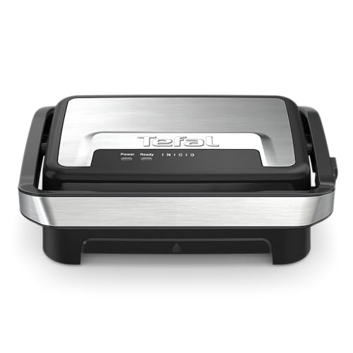 (-34%) Tefal Inicio Compact 2-in-1 Kontakt- und Paninigrill, 1000 W, kompaktes Design, Edelstahlgehäuse, Saftauffangschale, antihaftbeschichtete Grillplatten, Edelstahl/Schwarz, GC270D10