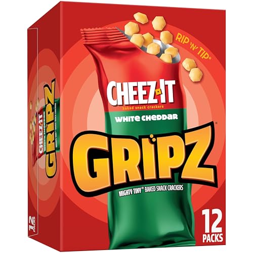Gripz Mini Cheese Crackers, Kids Snacks, Baked Snack Crackers, Cheez-It White Cheddar, 10.8oz Box (12 Pouches)