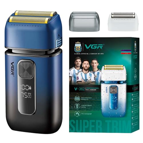VGR V-362 SUPER TRIM Foil Shaver for Men | Titanium Dual Foils | 2 Speeds (7000/7500 RPM) | IPX-6 Waterproof | Rechargeable | LED Display | Travel Loc