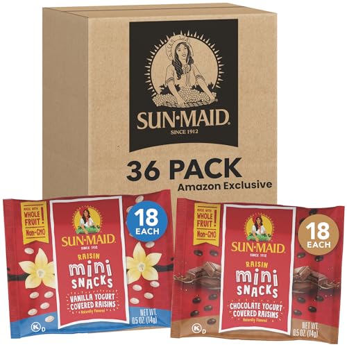 Sun-Maid Vanilla & Chocolate Yogurt Coated Raisins Variety Pack - (36 Pack) 0.5 oz Mini Snack-Size Bag - Yogurt Covered Dried Fruit for Lunches and Back to School Snacks (Amazon Exclusive)