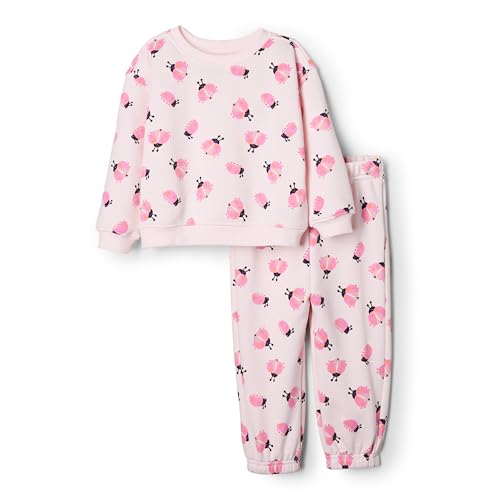 Amazon Essentials x Sofia Grainge Unisex Toddlers' Sweatshirt & Sweatpant Set, Pale Pink Tossed Ladybugs, 4T