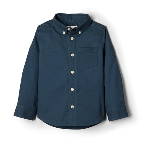 Amazon Essentials x Sofia Grainge Toddler Boys' Stretch Oxford Collar Shirt, Dark Navy, 2T
