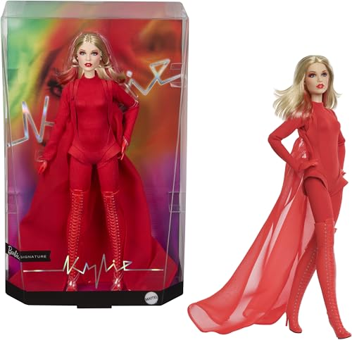 Barbie Signature Doll, Kylie Minogue Posable Collectible in “Padam Padam” Music Video Outfit with Red Bodysuit, Chiffon 