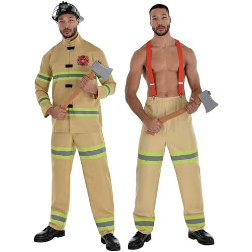 Amscan Men's Brown Firefighter Costume Set, X-Large Size (44-46) - Comfortable Fit, Ideal for Halloween, Cosplay, Themed Events & More