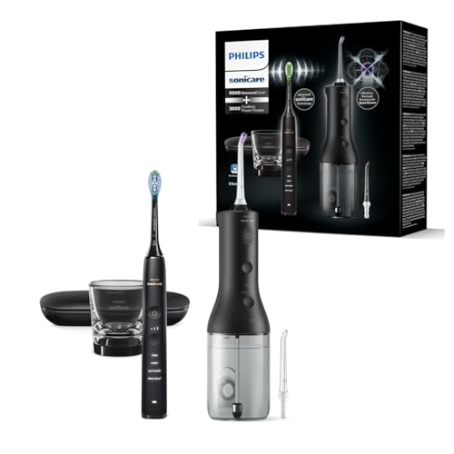 ⚡ BLITZDEAL (-59%) Philips Sonicare kabellose Power Flosser Munddusche und DiamondClean 9000 elektrische Zahnbürste – Saubere Zähne, sauberes Zahnfleisch und Plaque-Entfernung, schwarz (Modell HX3886/43)