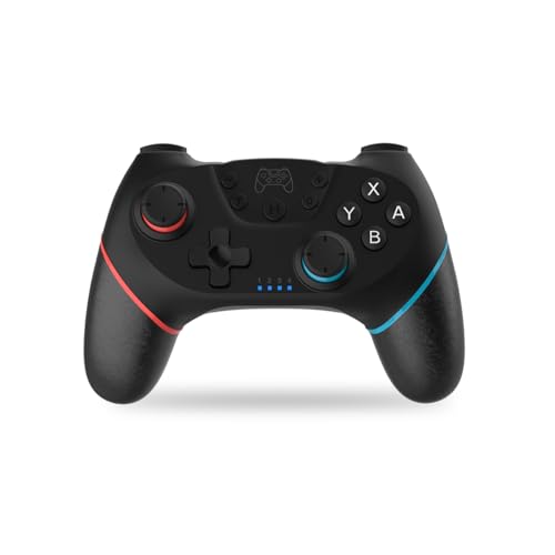 NK Mando Switch Inalámbrico - Switch/OLED/Lite/Pro con Función Wake, Ajustes Macro,Bluetooth, 6 ejes, Función Turbo, Dual Shock Doble Vibración, LED Indicadores - Color Negro (Rojo y Azul)