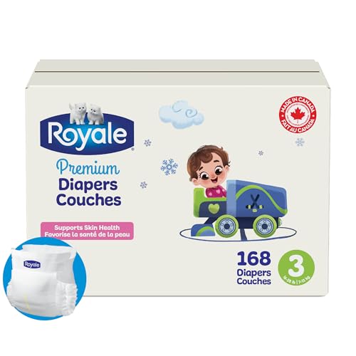 Royale Premium Diapers, Size 3 (16-28 lb), 104 Count sold price at auction in Canada