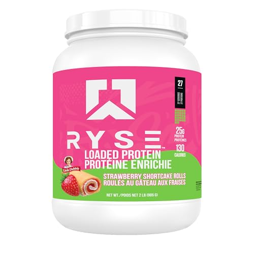 RYSE Loaded Protein Powder - Little Debbie Strawberry Shortcake Rolls - 25g Whey Protein Isolate & Concentrate with Prebiotic Fiber & MCTs - Low Carb & Low Sugar - 27 Servings / 2 lb Tub