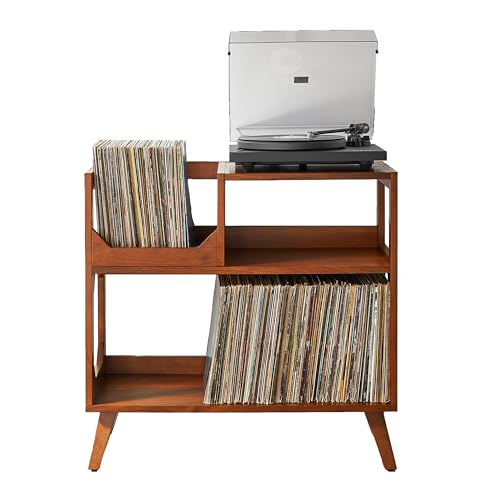 Crosley Furniture Asheville Mid-Century Modern Media Console Record Player Stand, Storage for Vinyl Records, Medium, Wal