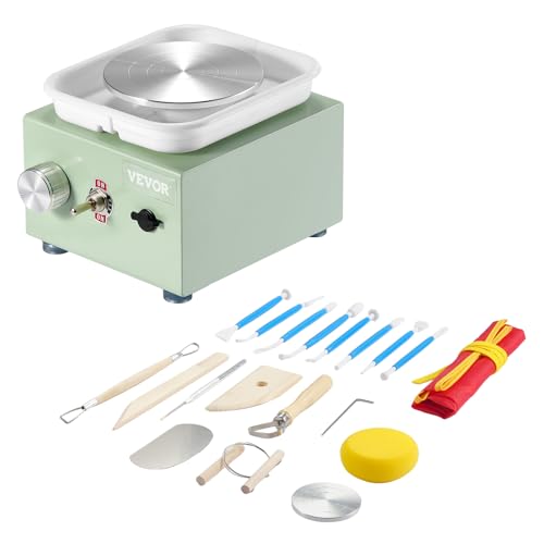 VEVOR Mini Pottery Wheel, 2.56in/3.94in, 2 Turntables Electric Ceramic Wheel Machine, 0-320RPM Adjustable Speed Detachable Basin Forming Machine, 18pcs Accessories, for Art Craft Work Home DIY, Green