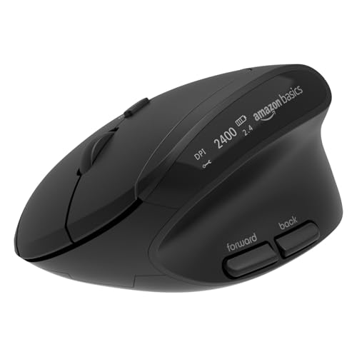 amazon basics Pro Series 800 mAh 2.4 GHz Ergonomic Wireless Mouse for PC, Mac, Laptop | Dual 5.0 Bluetooth Mode | 4 Adjustable DPI Settings Up to 2400