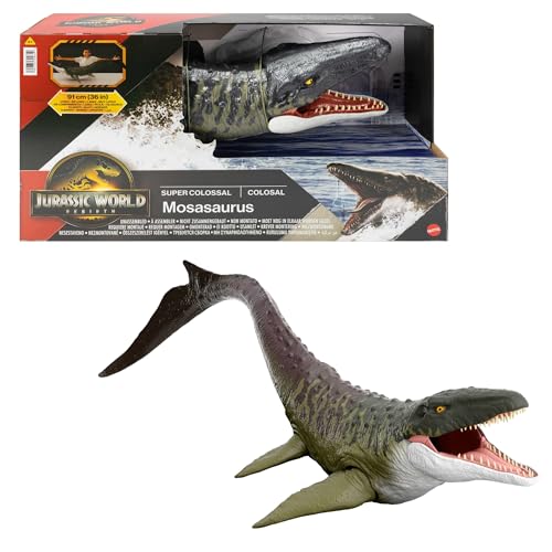 Mattel Jurassic World Rebirth Super Colossal Mosasaurus Action Figure, Dinosaur Toy with 2 Attack Actions, Movie-Accurate & Posable