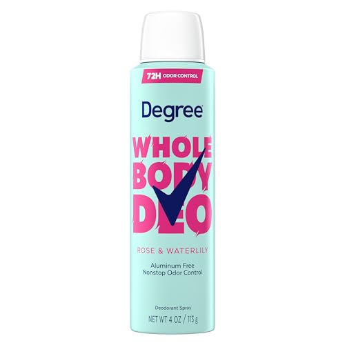 Degree Women Whole Body Deodorant Spray, Rose & Waterlily Scent, Aluminum Free 72H Odor Protection 4 oz
