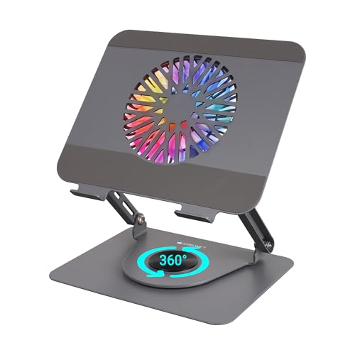 NS4000 PRO Rotatable Laptop Metal Stand, Upto 17 inch, 360° Fidget Rotation, Foldable, Multi Angle Adjustment, Type C Detachable RGB Magnetic Fan, Ant
