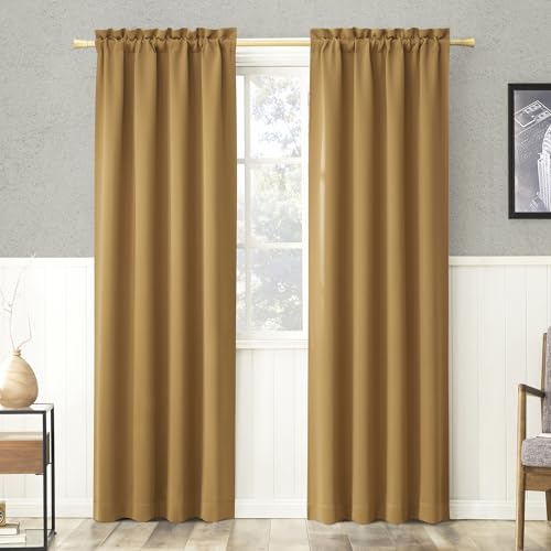 Sun Zero Easton Energy Saving Blackout Rod Pocket Curtain Panel, Gold, 40" W x 84" L (1 Panel)