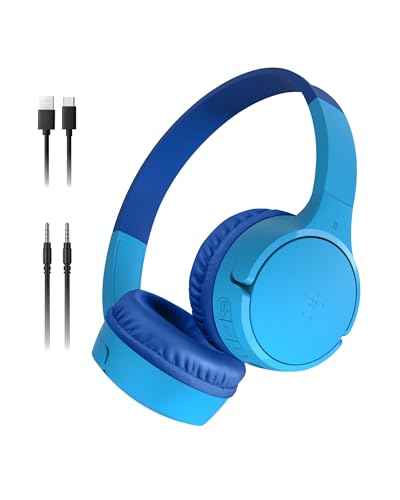 Belkin SoundForm Mini - Wireless Bluetooth Kids Headphones, 30H Battery, 85dB Safe Volume Limit, Built-in Microphone - Toddler On-Ear Earphones for iPhone, iPad, Fire Tablet, Ideal for School - Blue