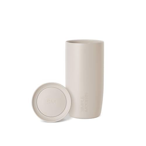 Simple Modern Travel Coffee Mug Tumbler with 360° Lid | Ceramic-Lined Insulated Stainless Steel Cold Brew Iced Coffee Cup | Gift for Women Men Her Him | Voyager Signature | 16oz | Almond Birch