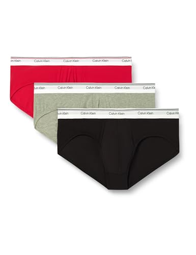 🔥 STARKER PREIS (-41%) Calvin Klein Herren 3er Pack Unterhosen Hip Briefs Balance mit Logobund, Mehrfarbig (Empower/Grey Heather/Black), XL