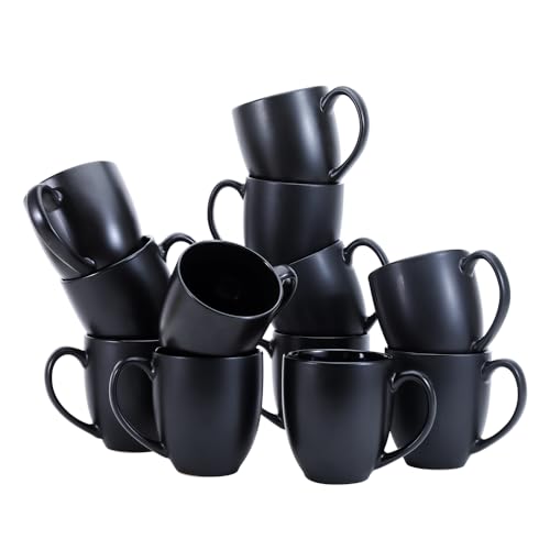 Amazon Basics 12-pack Matte Black Ceramic Coffee Mug, 16 ounces, Microwave-Safe, Stoneware, Commercial-gradeSweese Porc