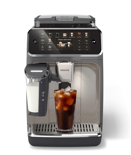 PHILIPS 5500 Series Fully Automatic Espresso Machine - LatteGo Milk System, Integrated Grinder, 20 Hot & Iced Coffee Pre-Sets, Quick Start, SilentBrew, 15-Bar Pressure, Black Chrome (EP5544/94)