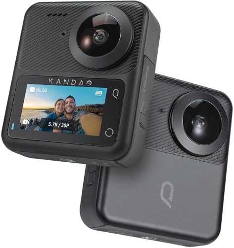 Kandao QooCam3 360° Camera with1.55 Sensor (Dual Battery Bundle) Waterproof Camera, 5.7K Wide-Angle with Lens Cover, Realtime Editing, 5X Stabilizatio