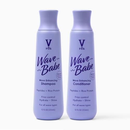V&Co. Beauty Wavy Hair Shampoo & Conditioner Set with Peptide Technology, 12 Oz., Sulfate Free Shampoo and Conditioner Duo for Wavy Hair, Gentle, Color Safe,