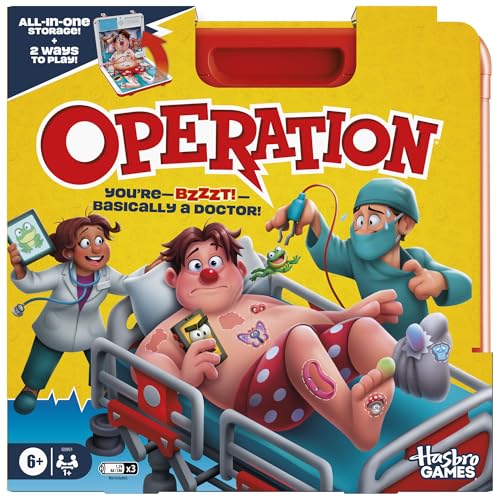 Operation Electronic Board Game with All-in-One Carrying Case | 2 Ways to Play | Ages 6+ | 1+ Players | 10 Mins. | Fun Kids Games