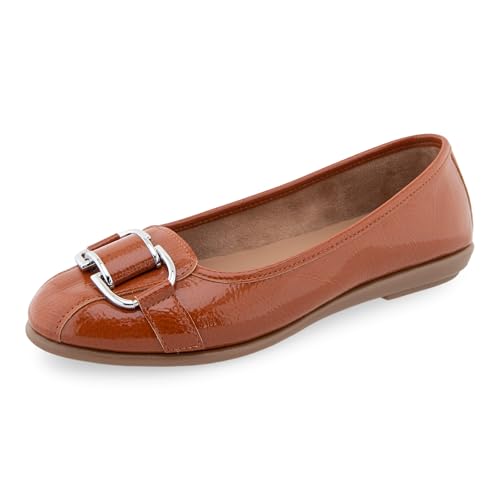 Aerosoles Women's Bentley Ballet Flat, TAN Patent Crinkled Faux Leather, 10 Wide
