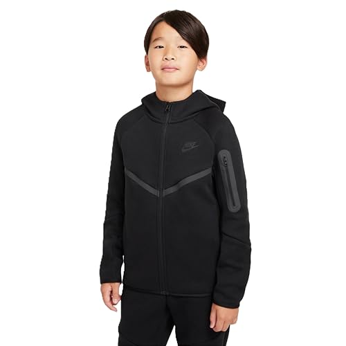 Nike Sportswear Tech Fleece Big Kids' Full-Zip Hoodie (HV5867-010, Black/Black/Black/) Size Medium