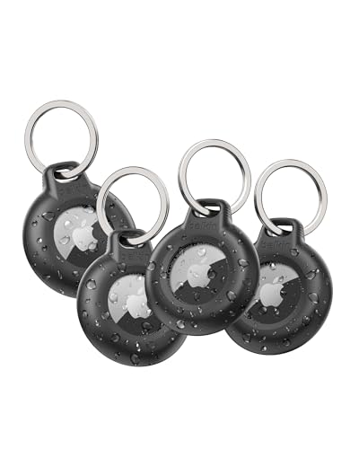 🔥 SELTEN SO GÜNSTIG (-50%) Belkin Wasserdichte Schutzhalterung mit Schlüsselring für Apple AirTag, langlebige kratzfeste schützende AirTag Hülle für Schlüssel, Haustiere, Gepäck, Rucksack - Schwarz (4er Pack)