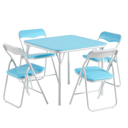 VECELO Folding Activity Table and Chairs 5 Pcs, Portable, with Ultra Soft Padded Cushion, 5 Piece Set, Baby Blue