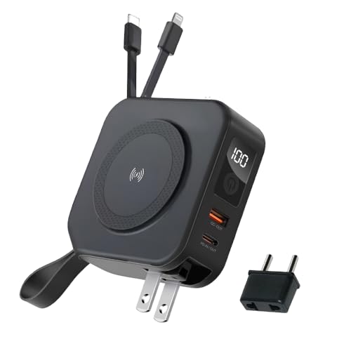 CALLMATE Explorer 18W Wireless Fast Charging 10000mAh Power Bank & Charger with Mobile Stand, USB & Type C PD Output with Built in Cable (Light-ning &