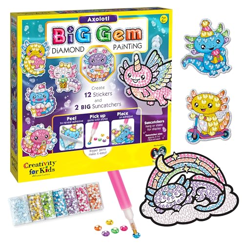 Creativity for Kids Big Gem Diamond Painting Kit: Axolotl Stickers & Suncatcher Kit - Boys and Girls Art & Craft, Axolotl Toys and Gifts for Kids (Ages 6+)