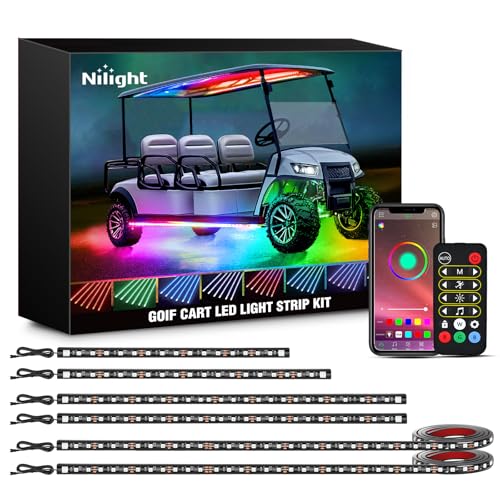 Nilight 6PCS Golf Cart Underbody Light Kit with Canopy Lights Dream Color Multi-Mode Neon Accent Lighting APP Remote Control Sound Active Music Sync IP67 Waterproof 12V-65V for EZGO Yamaha Club Car