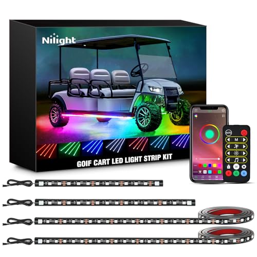 Nilight 4PCS Golf Cart Underglow LED Light Strip Dream Color Multi-Mode Neon Accent Lighting Kit APP and Remote Control Sound Active Music Sync IP67 Waterproof 12V-65V Input for EZGO Yamaha Club Car