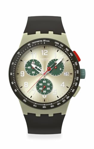 Swatch Chrono 42 Unisex Watch Dress Stainless Steel Beige Quartz Waterproof Obsidian Ink