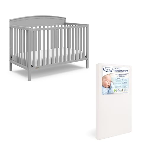 Graco Benton 5 in 1 Convertible Crib (GREENGUARD Gold Certified) with Premium Foam Crib and Toddler Mattress Included - Pebble Gray, Converts from Baby Crib to Toddler Bed, Daybed and Full-Size Bed