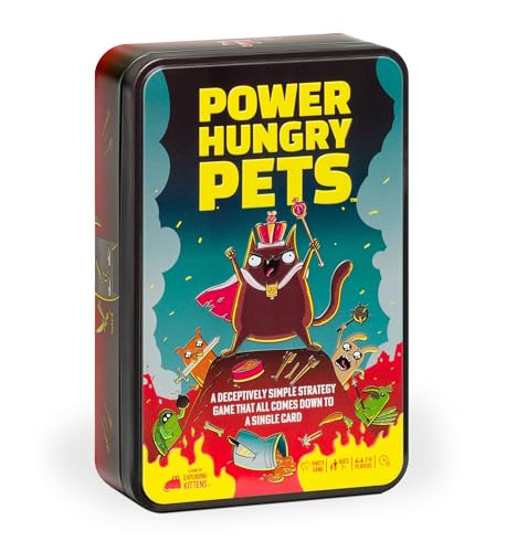 Power Hungry Pets in Collectible Tin by Exploding Kittens - 2-6 Players - Ages 7+ - 15 Minutes to Play - Strategic and Simple Card Game - Party Game, Family Game Night, Kid and Adult Card Game