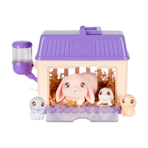Little Live Pets Bunny Mini Interactive Toy Set, Hutch Animal Playset with 3 Surprise Babies, 20+ Sounds, Bunny Accessories for Girls Ages 3+