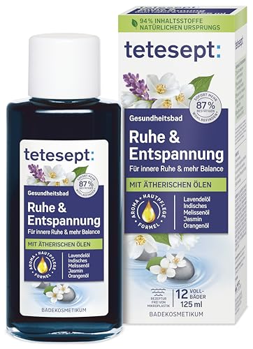 🔥 STARKER PREIS (-39%) tetesept Ruhe & Entspannung Bad - 1 x 125 ml - Gesundheitsbad mit 5 ätherischen Ölen für innere Ruhe und mehr Balance – kosmetischer Badezusatz mit Hautpflege Formel