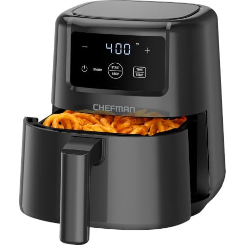 CHEFMAN 2 Qt Mini Air Fryer – Digital Space-Saving Compact Air Fryer with Nonstick and Dishwasher Safe Basket, Quick & Easy Meals in Minutes, Features Digital Timer and Shake Reminder