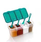 Sr Plastic 4 in 1 Multipurpose Masala Box for Kitchen Spice Boxes for Kitchen Transparent 4 Compartment Storage Containers Airtight Grocery Cereal1800 Ml with 4 Spoons Multicolor