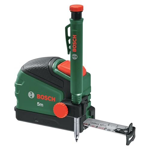 🔥 SELTEN SO GÜNSTIG (-45%) Bosch Maßband 5m + Tieflochmarker Bleistift (mit Bleistiftclip; Auto-Lock; Nylonbeschichtetes Band; 22mm Bandbreite; 2m Stabilität; Zweirichtungshaken; Metall-Gürtelclip; Softgrip) - Amazon Edition