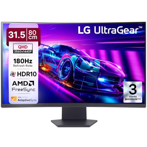 LG 32GS60QC 80cm (32 Inch) Ultragear Curved (1000R) QHD (2560x1440) Gaming Monitor, 180Hz, 1ms, 3-Side Virtually Borderless, Anti-Glare, DP, HDMI X 2,