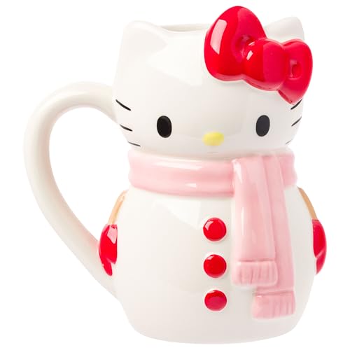 Silver Buffalo Sanrio Hello Kitty Christmas Holiday Snow Man Ceramic 3D Sculpted Mug, 20 Ounces