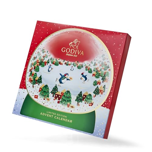 Godiva 2025 Advent Calendar, Limited Edition Deluxe Snowglobe Chocolate Assortment Holiday Gift Box for Christmas, 24pc