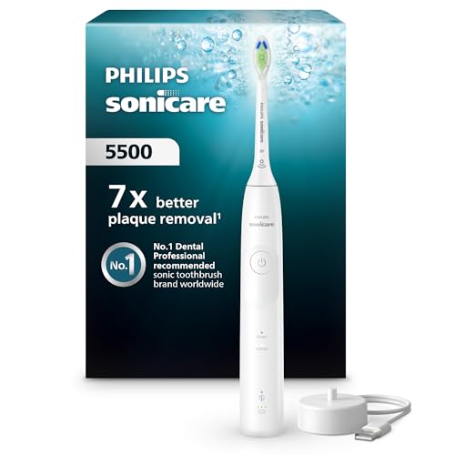 (-22%) Philips Sonicare 5500 elektrische Zahnbürste, Schallzahnbürste mit 1 Intensitätsstufe, Andruckkontrolle, EasyStart, SmarTimer und BrushPacer, Weiß, Modell HX7110/01 [Neue Technologie]