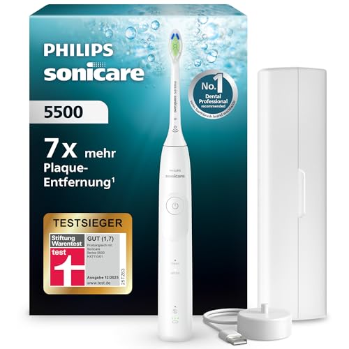 (-20%) Philips Sonicare 5500 elektrische Zahnbürste, Schallzahnbürste mit 2 Putzmodi, Andruckkontrolle, EasyStart, SmarTimer und BrushPacer, Weiß, Modell HX7110/02 [Neue Technologie]