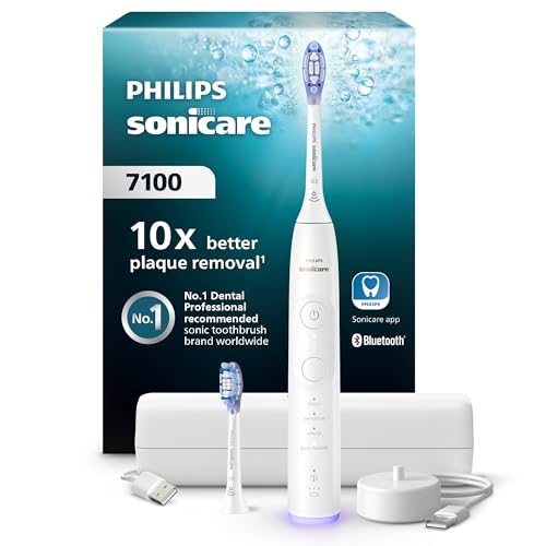 (-34%) Philips Sonicare 7100 elektrische Zahnbürste, Schallzahnbürste mit App, 4 Putzmodi und 3 Intensitätsstufen, Andruckkontrolle, EasyStart, SmarTimer, Weiß, Modell HX7420/02 [Neue Technologie]