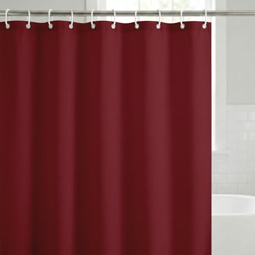 Americanflat 71x74 Solid Burgundy Shower Curtain - Water-Resistant Long Shower Curtain with Durable Metal Grommets and 12 Hooks - 100% Polyester